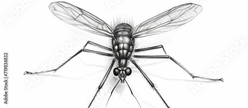 Mosquito isolated on white background. Black and white illustration. photo