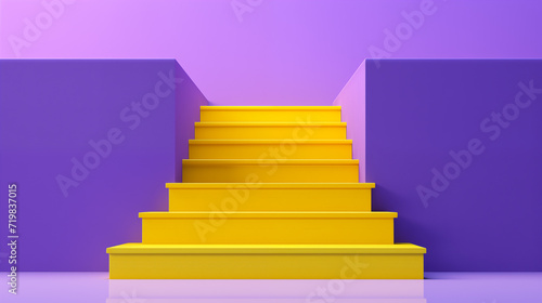 the yellow building against the purple wall and background