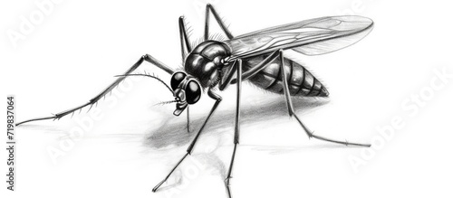 Mosquito isolated on white background. Black and white illustration. © Zie