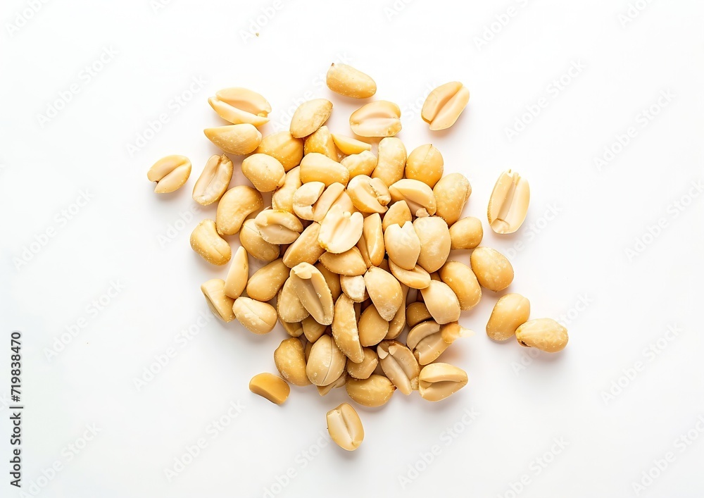 close up of roasted peanuts isolated on white background, top view : Generative AI