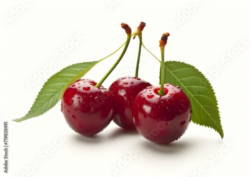 Cherry isolated on white background  fresh cherries with stems and leaves  berry collection   Generative AI