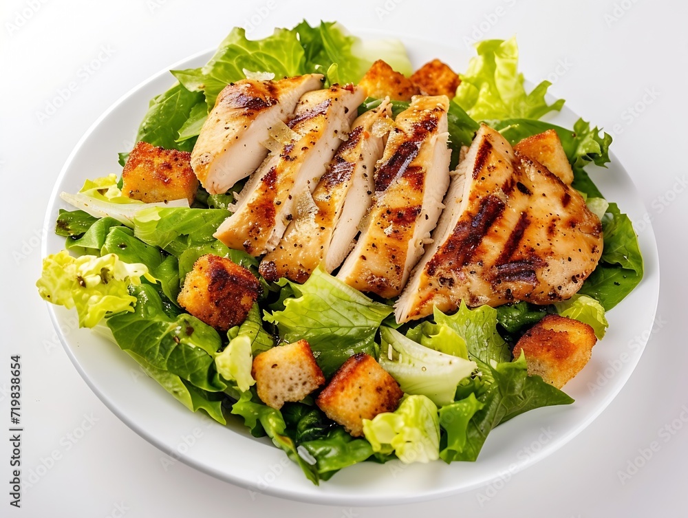 Chicken Salad. Chicken Caesar Salad. Caesar Salad with grilled chicken and croutons. Grilled chicken breast and fresh green salad isolated on white : Generative AI Chicken Salad. Chicken Caesar Salad. Caesar Salad with grilled chicken and croutons. Grilled chicken breast and fresh green salad isolated on white : Generative AI