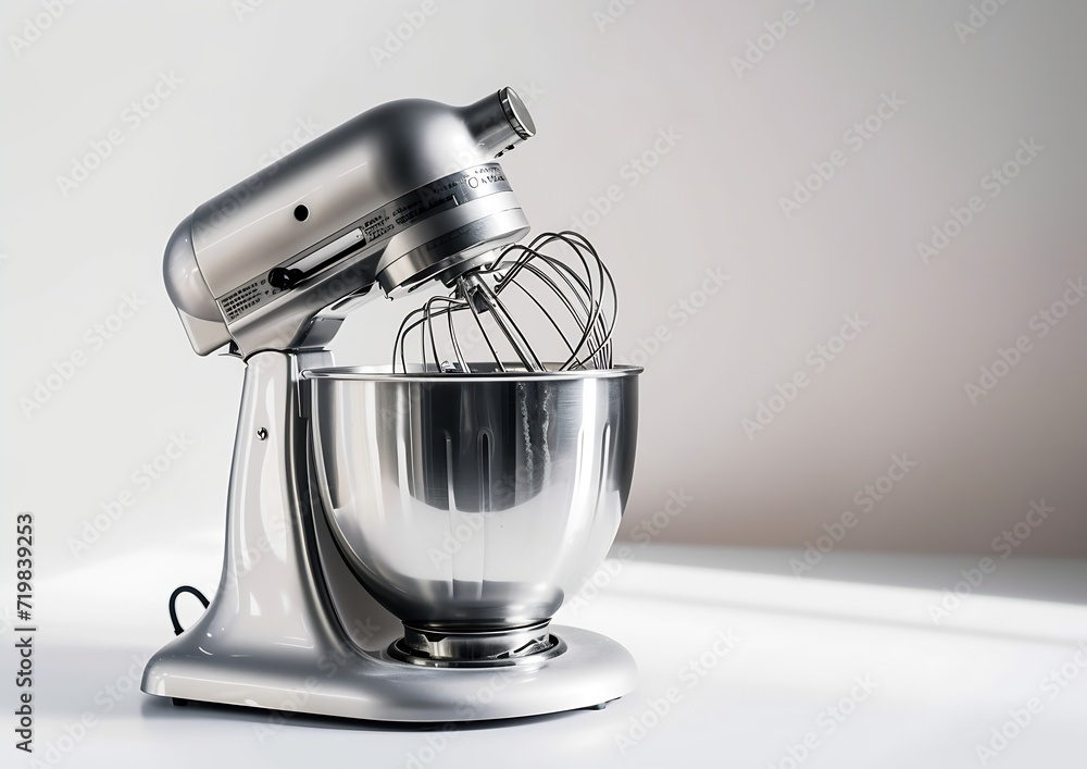 Silver food processor with whisk on white background isolated, kitchen electric mixer, Modern kitchen appliance for cooking : Generative AI Silver food processor with whisk on white background isolated, kitchen electric mixer, Modern kitchen appliance for cooking : Generative AI