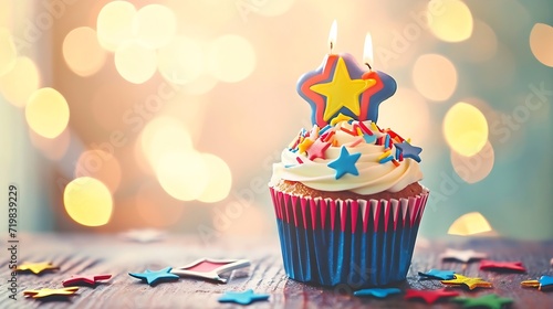 Celebration birthday cupcake with superhero happy birthday cake pick : Generative AI