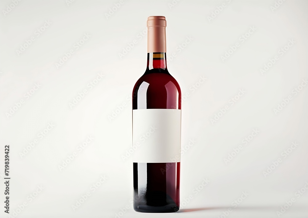 Obraz premium Red wine bottle with blank label on white background. Easily apply your custom design on the label. : Generative AI