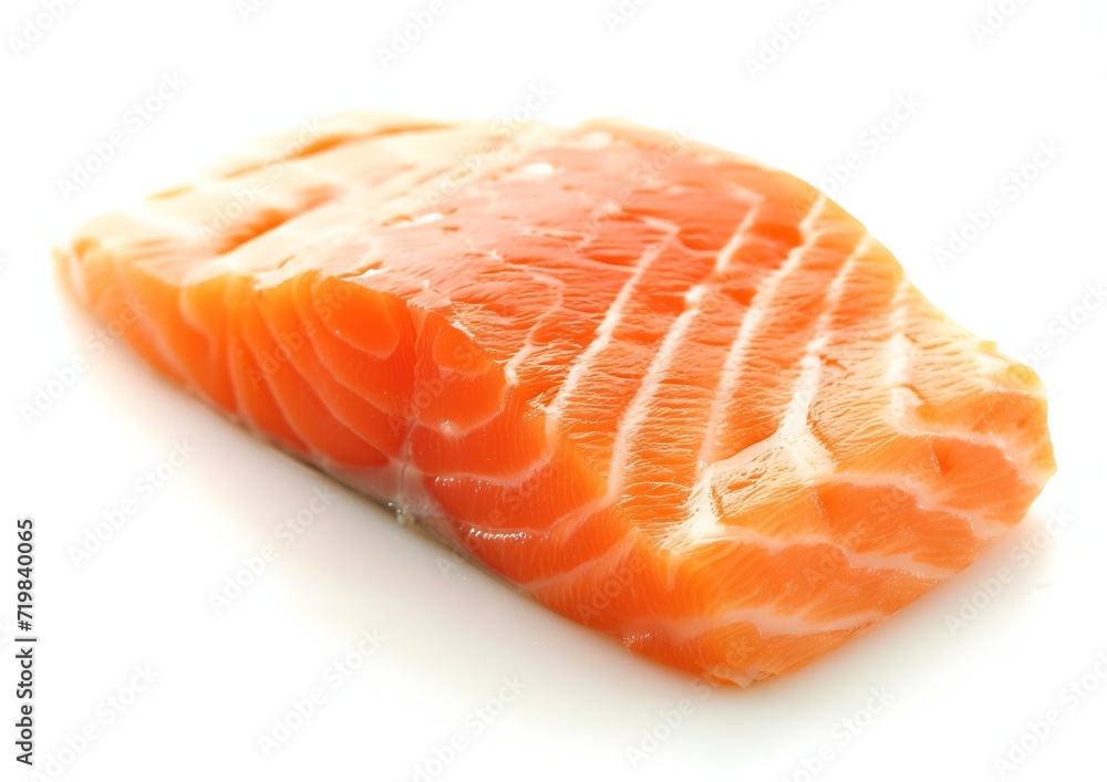 salmon, trout, steak, slice of fresh raw fish, isolated on white background : Generative AI