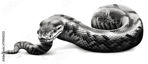 Hand drawing outline snake with flowers. Tattoo snake for Henna drawing and tattoo template.