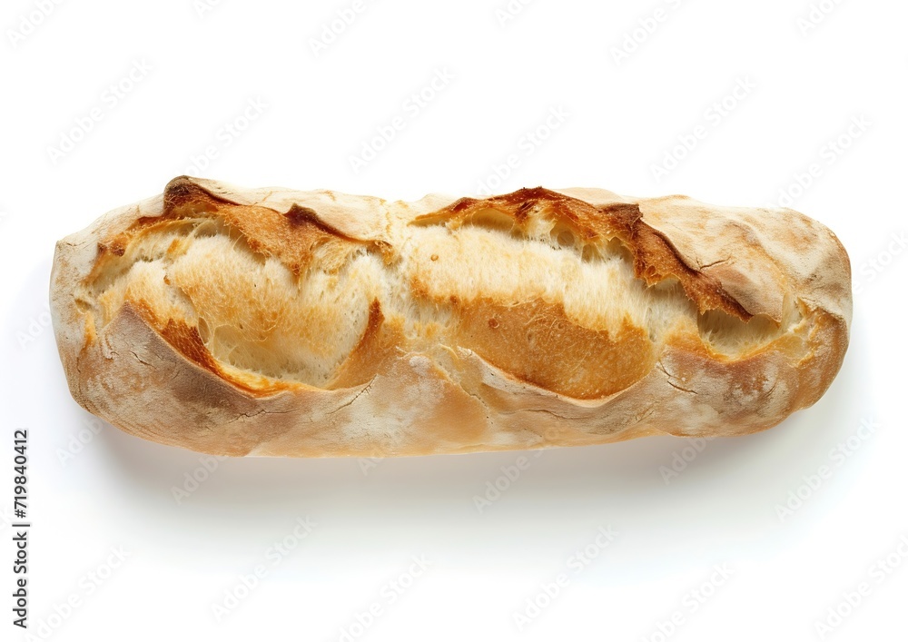 freshly baked baguette isolated on white background, top view : Generative AI