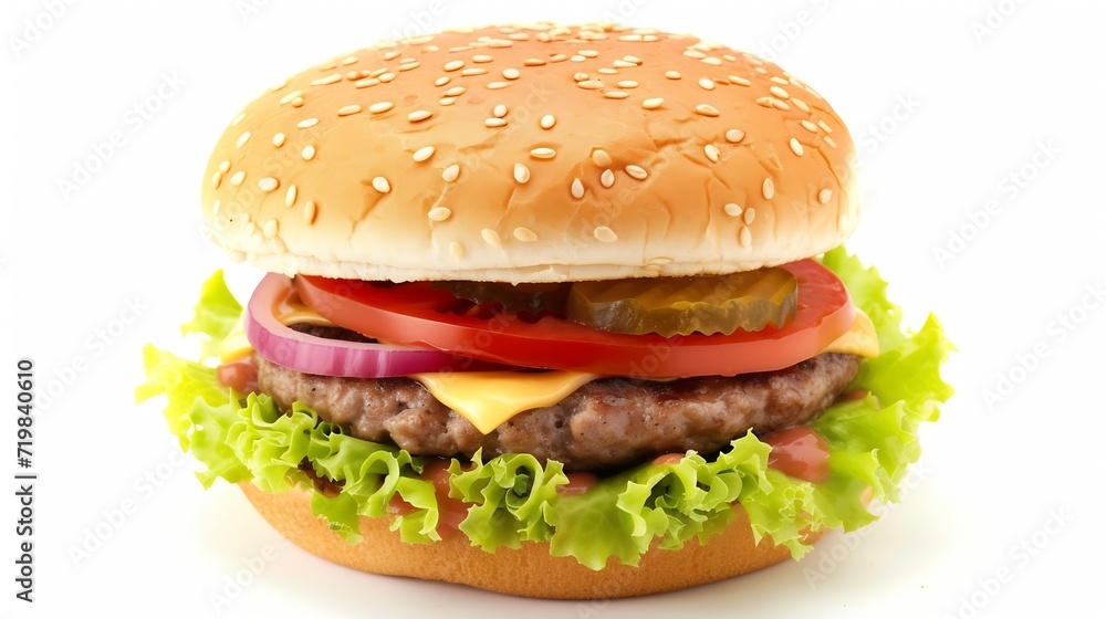 Classic hamburger stock photo, isolated in white : Generative AI Classic hamburger stock photo, isolated in white : Generative AI