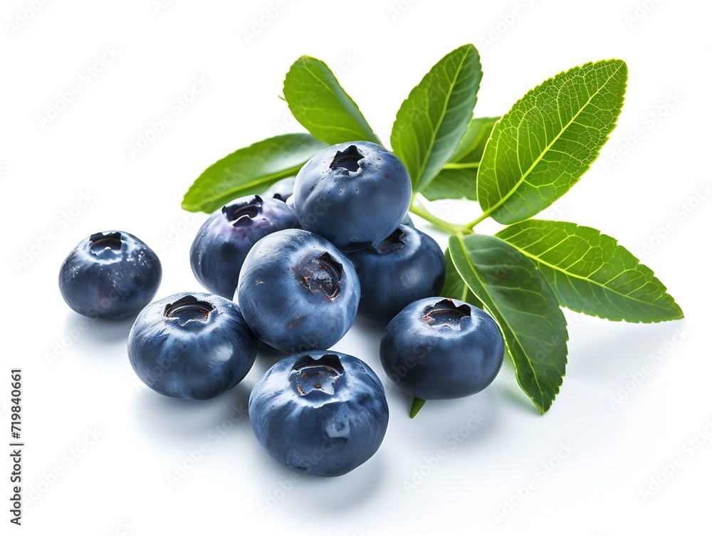 Blueberry isolated. Blueberry with leaves on white. Bilberry on white background. Full depth of field. : Generative AI Blueberry isolated. Blueberry with leaves on white. Bilberry on white background. Full depth of field. : Generative AI