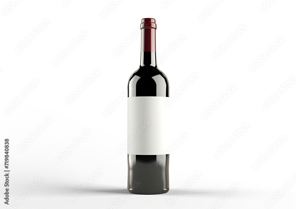 Fototapeta premium Red wine bottle with blank label on white background. Easily apply your custom design on the label. : Generative AI