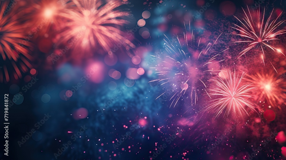 Fototapeta premium Abstract colored firework background with free space for text - AI Generated Abstract Art