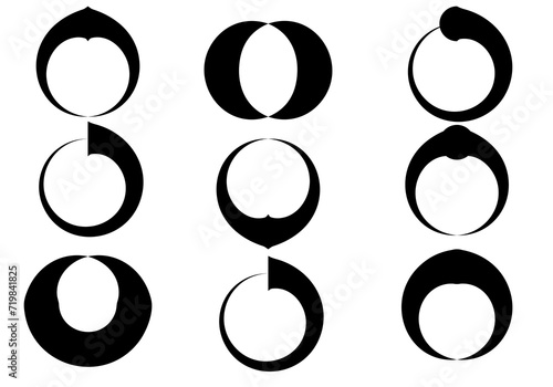 Abstract round border set. Circle border with random shape line isolated on white background. photo
