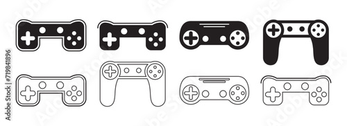 Video games joystick icons set. Silhouette Black. isolated on white background, Video game console icon set