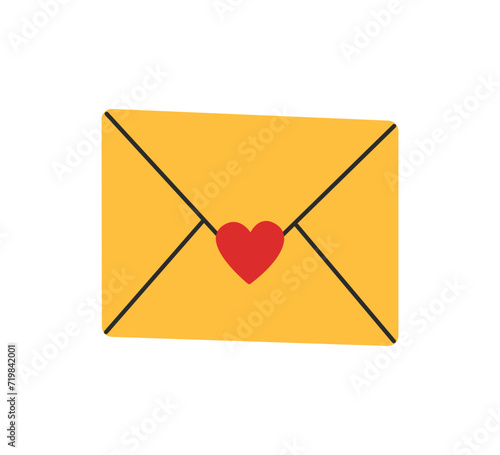 Hand drawn Love Letter in envelope for romance love mail. Message with heart shape. Vector Illustration isolated on a white background. Good for stickers, cards design, tags, clipart