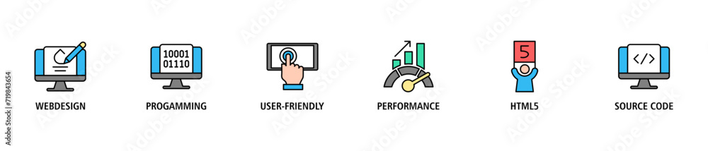 Mobile first banner web icon set vector illustration concept for responsive web design with icon of webdesign, programming, user-friendly, performance, html5 and source code Mobile first banner web icon set vector illustration concept for responsive web design with icon of webdesign, programming, user-friendly, performance, html5 and source code