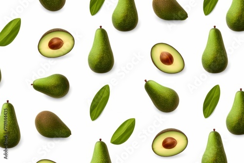 Avocado Pattern, Seamless and Eye-Catching on an Isolated White Background, Generative AI