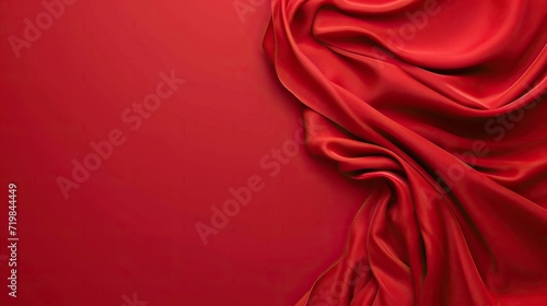 Red luxurious fabric on red background with copy space - AI Generated Abstract Art