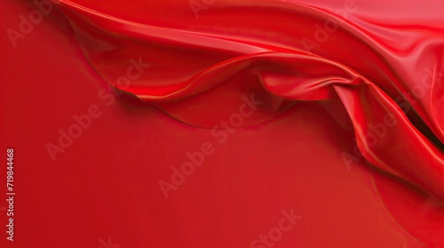  Top view of red silk elegant and soft royal backdrop of shine flowing surface on red background with copy space - AI Generated Abstract Art