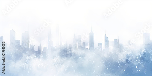 white blue watercolor background snowfall  christmas view blurred blizzard light blue snowflakes on a white city background. holiday theme  banner design