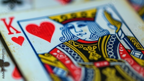 A close up view of a playing card featuring the Queen of Hearts. Perfect for casino-themed designs or card game illustrations