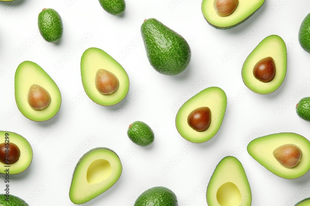 Avocado Wallpaper, Whimsically Designed on an Isolated White Surface, Generative AI Avocado Wallpaper, Whimsically Designed on an Isolated White Surface, Generative AI