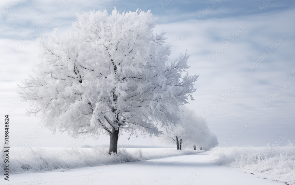 Big tree covered with snow in winter,created with Generative AI tecnology. Big tree covered with snow in winter,created with Generative AI tecnology.