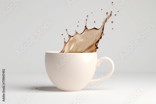 Coffee Pouring into White Cup, Capturing the Elegance of the Moment on a Clean White Background, Generative AI