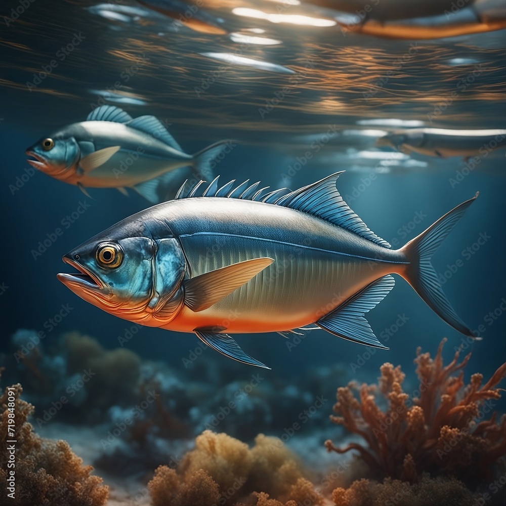 Fototapeta premium Tuna fish swimming under sea