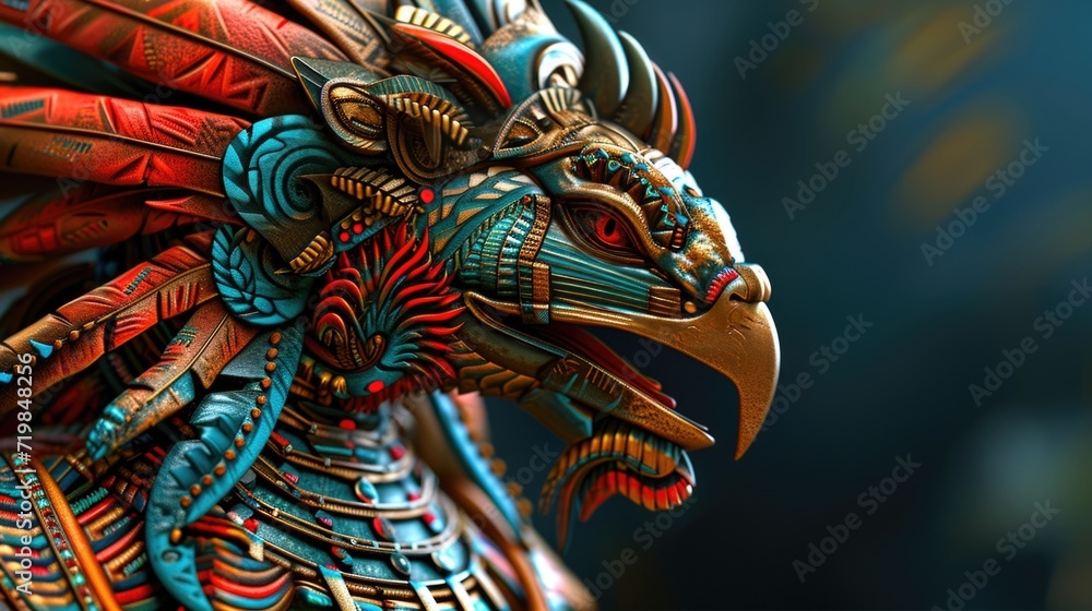Obraz premium Cartoon digital avatars of Quetzalcoatl Warrior