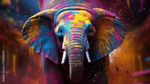 hand drawn illustration with color elephant.