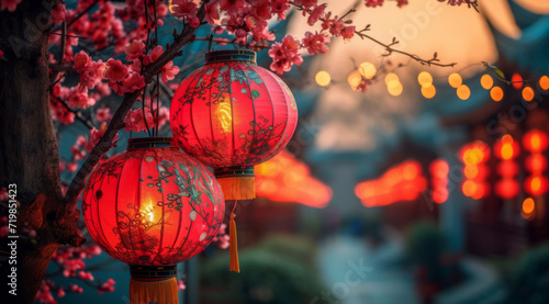 Warm glowing red lanterns create a festive and traditional Chinese atmosphere  AI generated