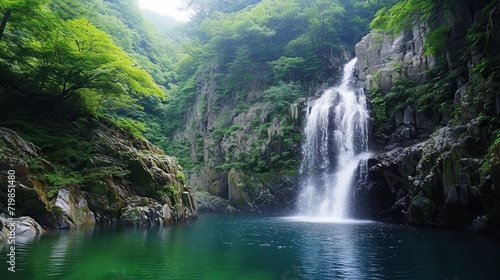 waterfall on the slopes of the mountains