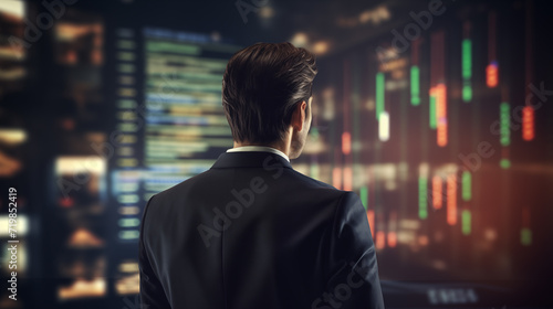 Picture of man looking at stock market financial data 