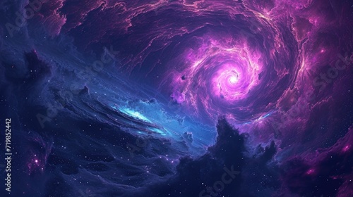 An otherworldly spiral of neon lights and cosmic gas illuminating the vastness of space.