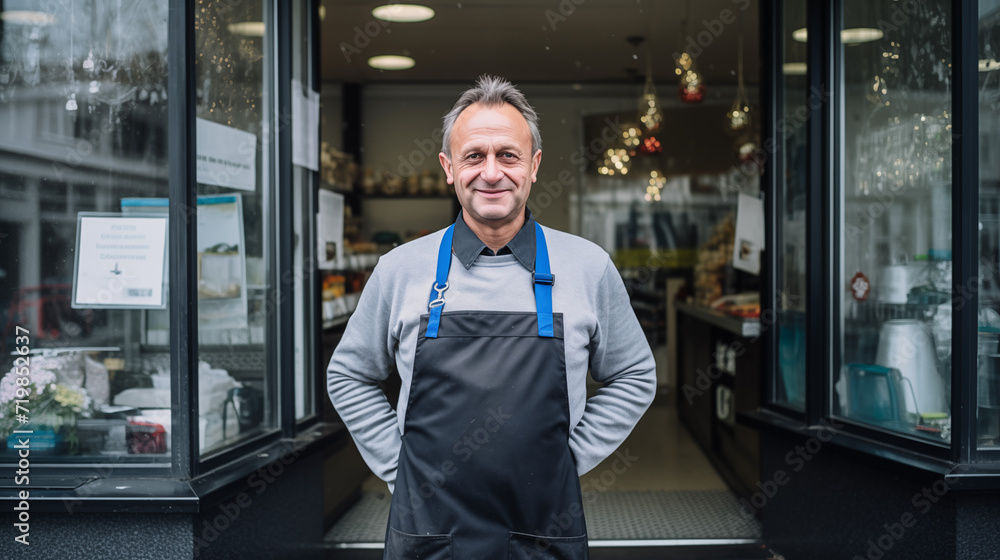  a moment of connection as a small business owner stands at the entrance