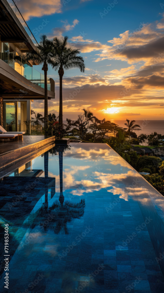 day lights Photograph an opulent villa escape: infinity pool vistas, panoramic landscapes, lavish interiors, elite amenities, secluded indulgence, sumptuous luxury, ultimate relaxation sanctuaries,