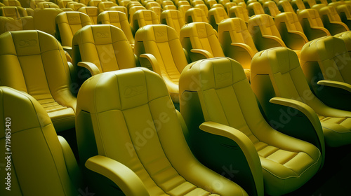 many green seats sitting in rows