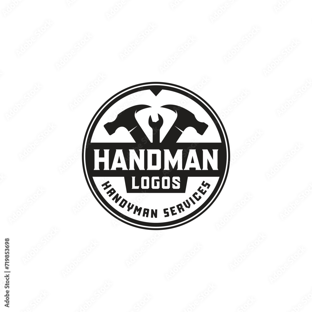 Vintage Minimalist Hammer Handyman Repairman Logo Design Vector Illustration