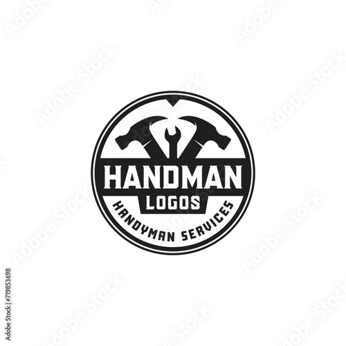 Vintage Minimalist Hammer Handyman Repairman Logo Design Vector Illustration