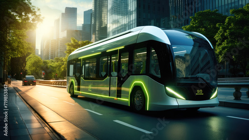 Sustainable travel: Showcasing electric buses in urban transport, highlighting emission reduction and public transit advancements © Дмитрий Симаков