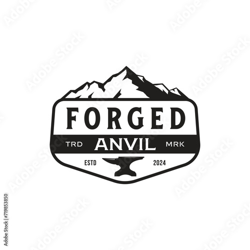 Vintage Rustic Grunge Forged Anvil Blacksmith With Mountain Peak Simple Logo design Inspiration
