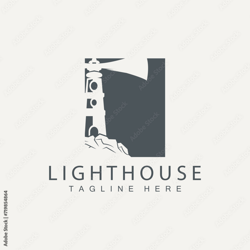 Lighthouse logo vector beacon tower ship signal simple beach port design template Lighthouse logo vector beacon tower ship signal simple beach port design template