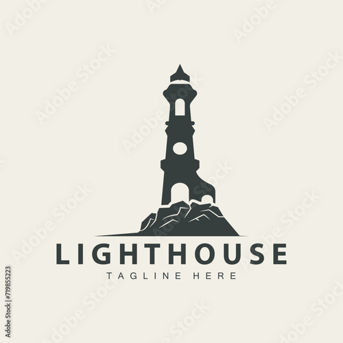Lighthouse logo vector beacon tower ship signal simple beach port design template