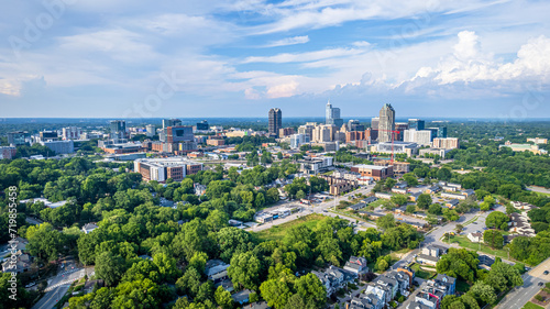 View of downtown Raleigh, North Carolina with blue sky background. photo