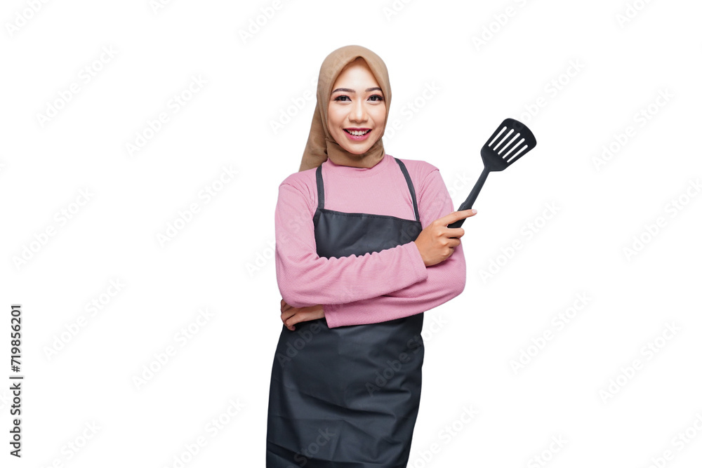 hijab muslim cooking woman with spatula and cook tools isolated transparent hijab muslim cooking woman with spatula and cook tools isolated transparent