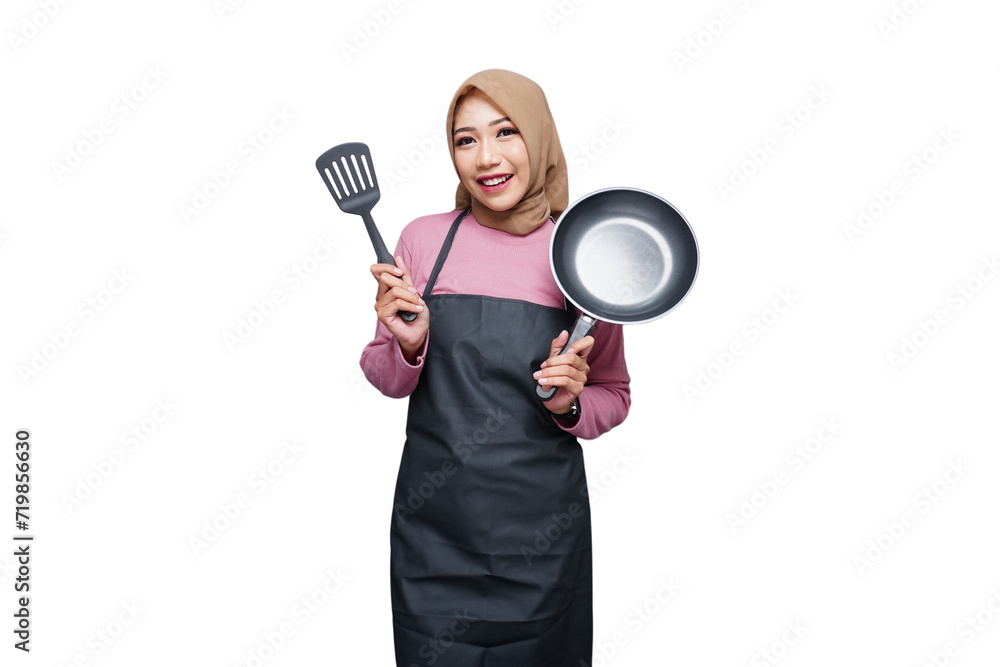 hijab muslim cooking woman with teflon isolated transparent hijab muslim cooking woman with teflon isolated transparent