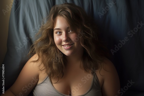  Chubby woman, 20 years old, smiling 