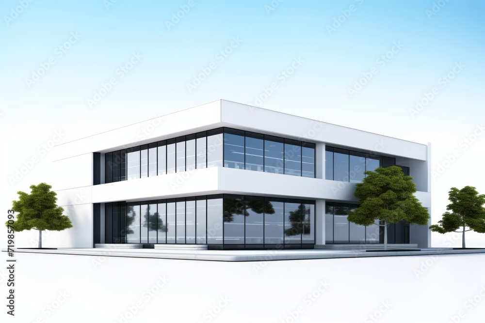 Contemporary Commercial Building Exterior, Showcased on an Isolated White Canvas, Generative AI