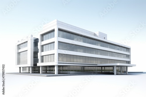 Corporate Office Building Exterior  Set Against a Clean White Background  Generative AI
